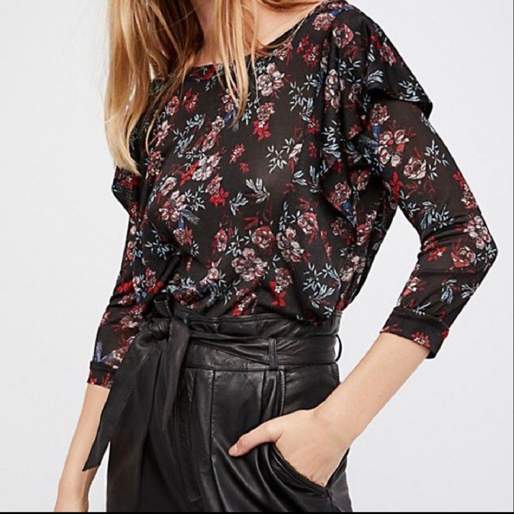 FREE PEOPLE x ASOS Dock Street Femme Ruffle Top Black NWT L